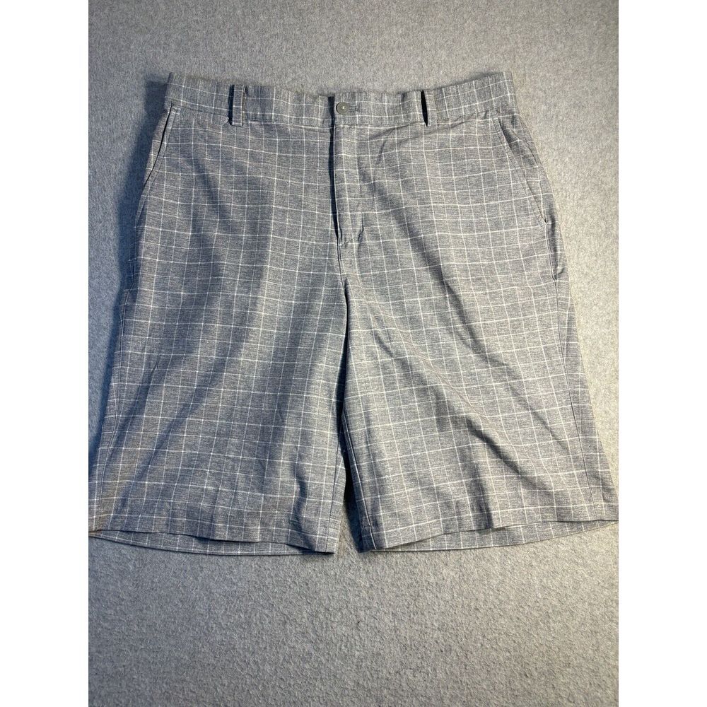 Nike Chino Shorts Men's Gray Check Pockets Embroidered Logo Dri Fit Flat Front